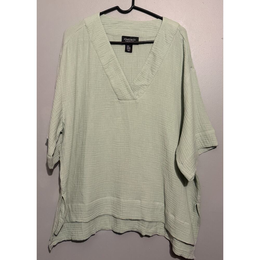 Jones & Co Women’s 3X Sage Green Cotton Gauze Tunic Oversized Boho Lagenlook